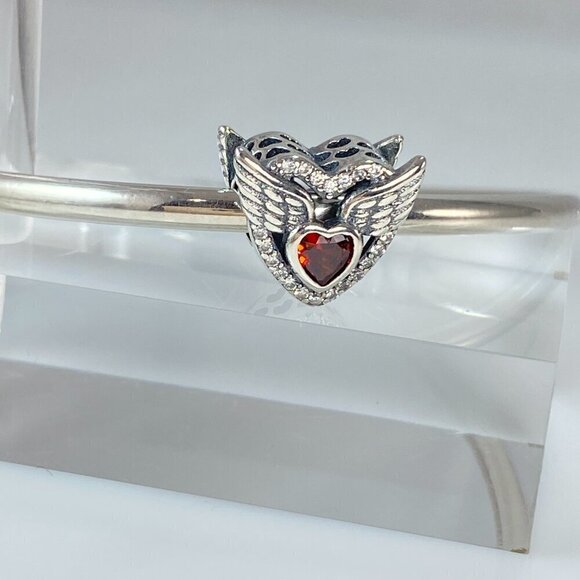 Sterling Silver Red Cubic Zirconia Heart with Wings Charm - Picture 10 of 13